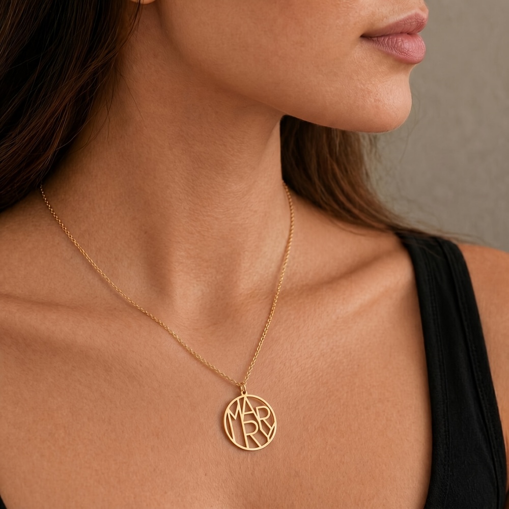 Custom Circle Monogram Name Necklace, Minimalist Gift